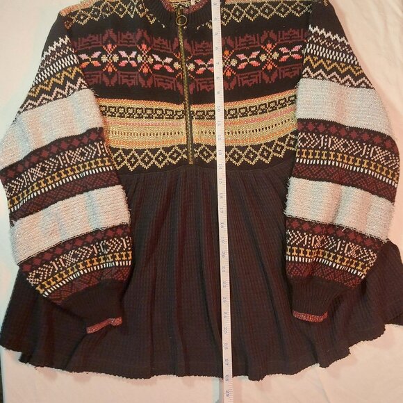 Women's Small Free People Cozy Cottage Half Zip Balloon Sleeve Boho Pullover - Picture 3 of 11